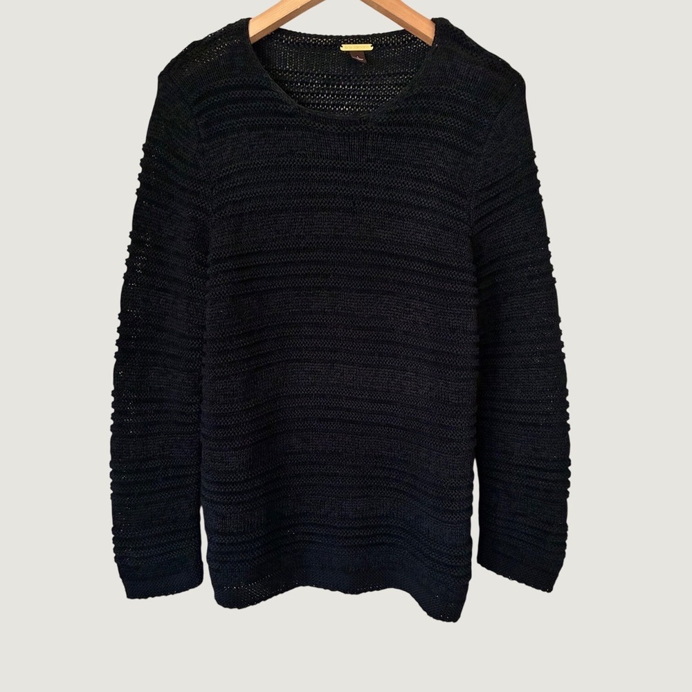 Dana Buchman Black Knit Sweater Womens Large Grunge Textured Crew Neck Top